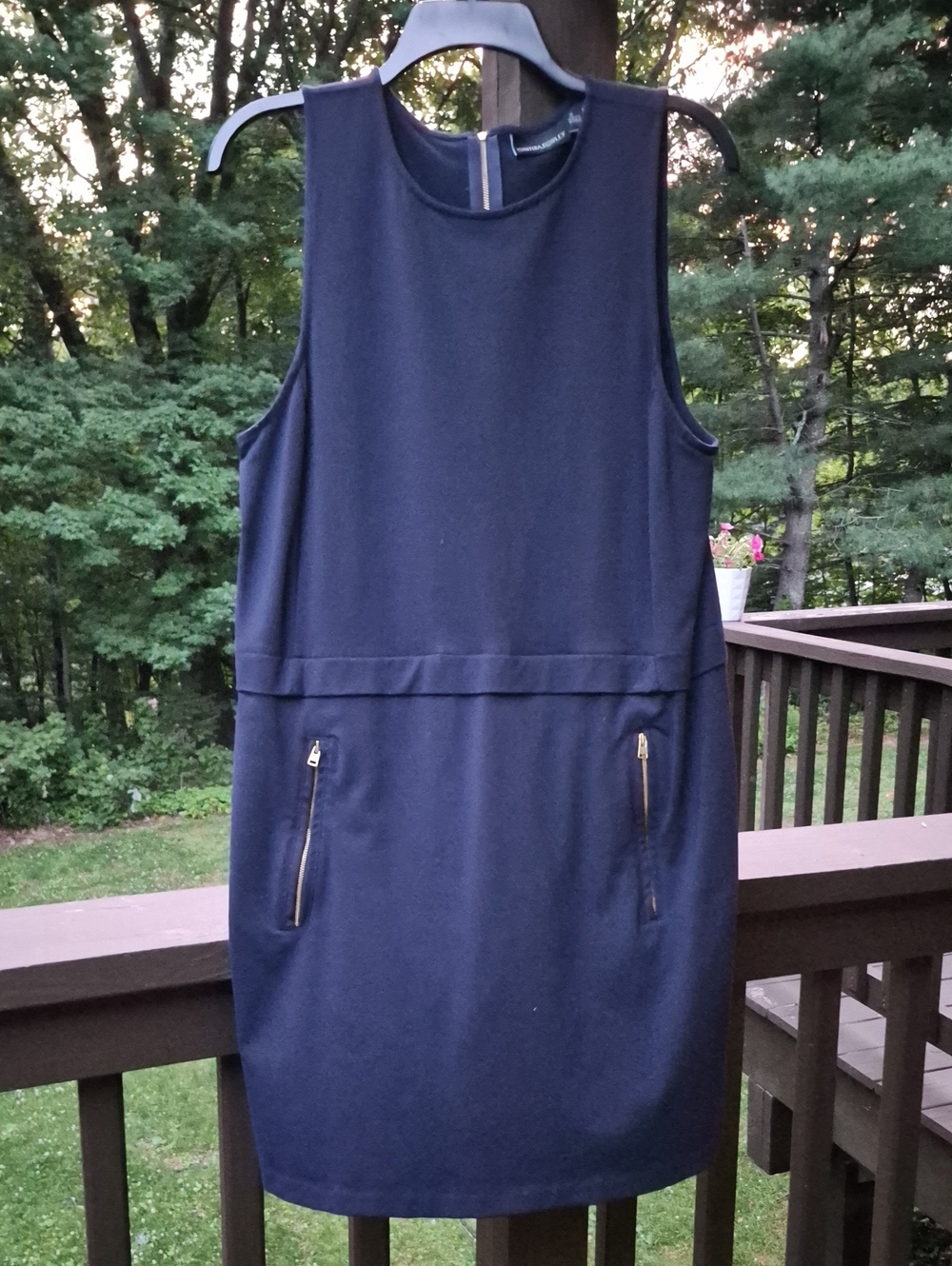 Cynthia Rowley Sleeveless Navy Shift Dress Zip Pocket Sz L